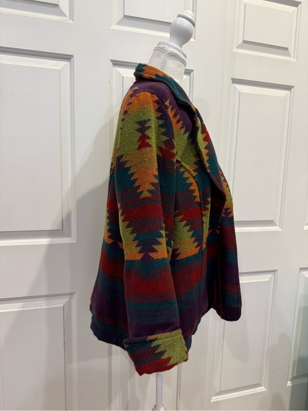 Southwestern Aztec Open Front Jacket Blanket Coat Boho Tribal Shacket - Picture 11 of 12